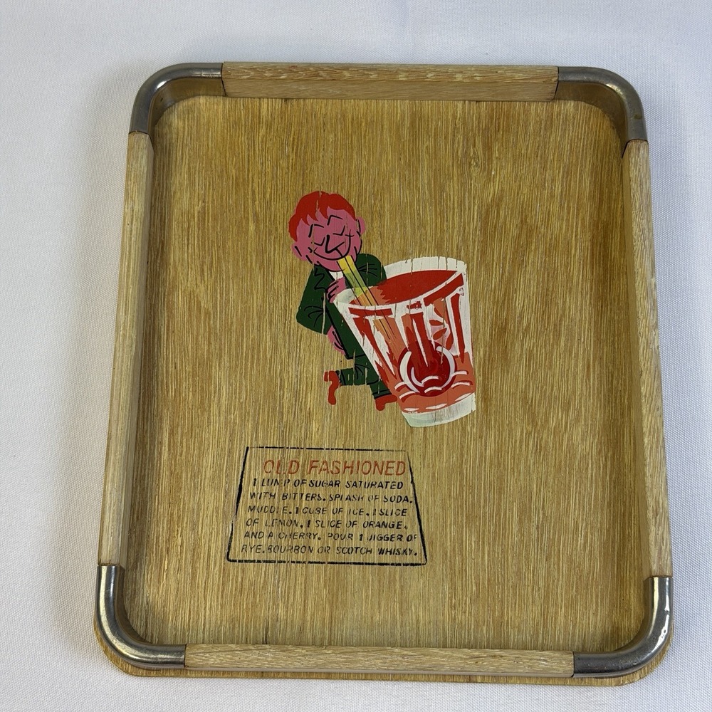 Vintage Nevco Old Fashion Drink Tray 1950s Mid Century‎ Barware Retro Art Deco